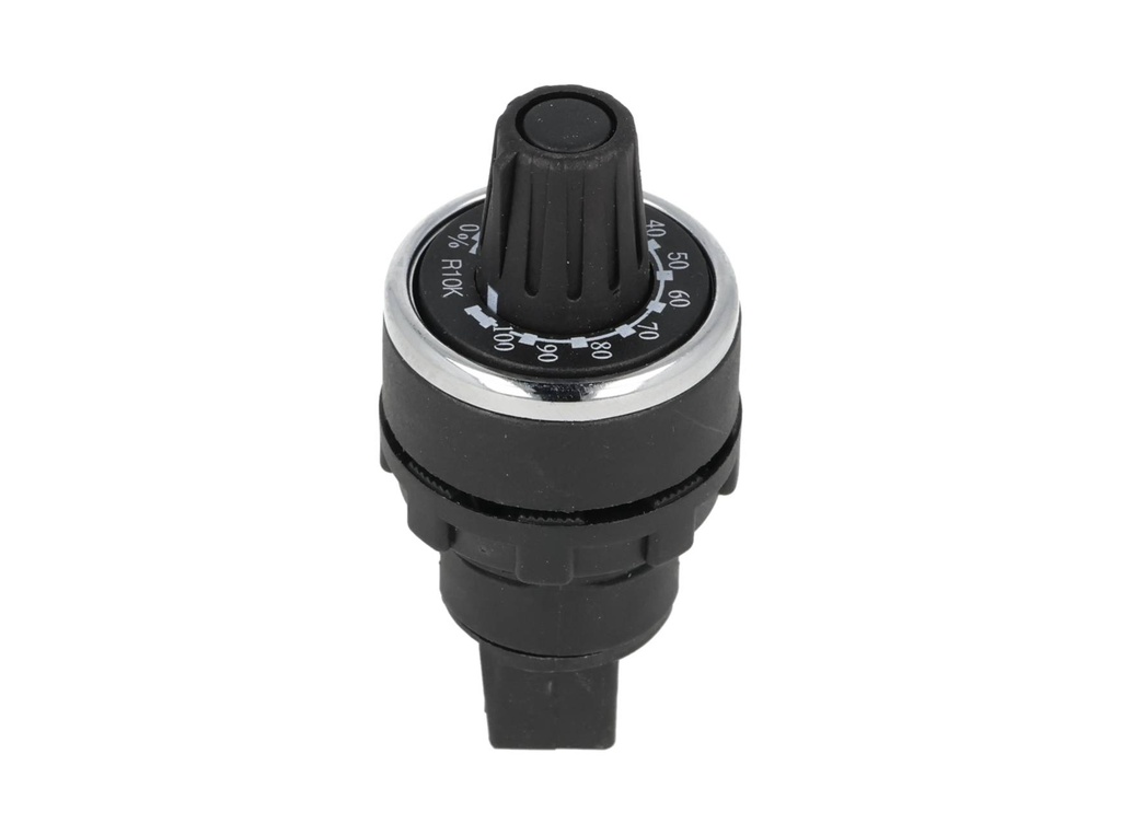 BPR10K — POTENCIOMETRO 22mm 10K OHMS 1.5WATTS CON PERILLA GRADUADA, TOLERANCIA 10%, RESISTENCIA DE AISLAMIENTO MIN 10M OHMS (500 VCD) 12.20MA
