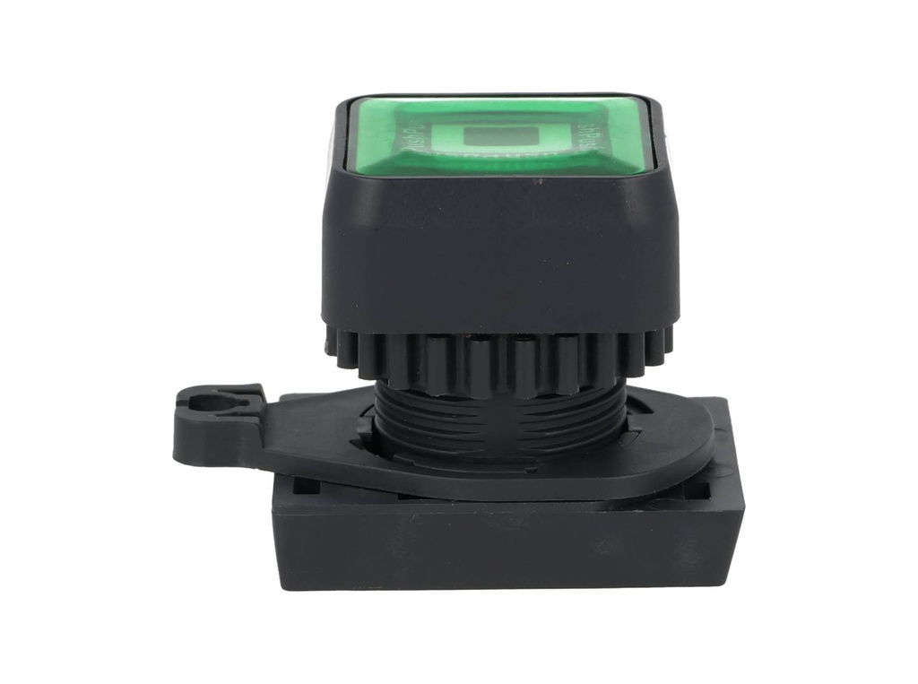 S2PRS-P3G — BOTON PULSADOR CUADRADO LED VERDE, 1A, 22mm
