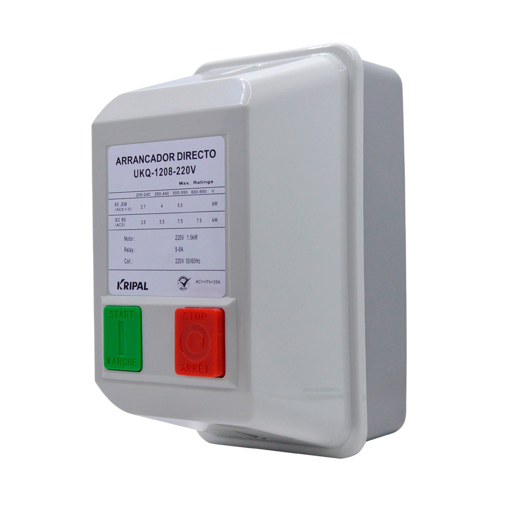 UKQ-1208-220V — ARRANCADOR MAGNÉTICO 5-8A, CON CONTACTOR 12A, BOBINA 220VAC