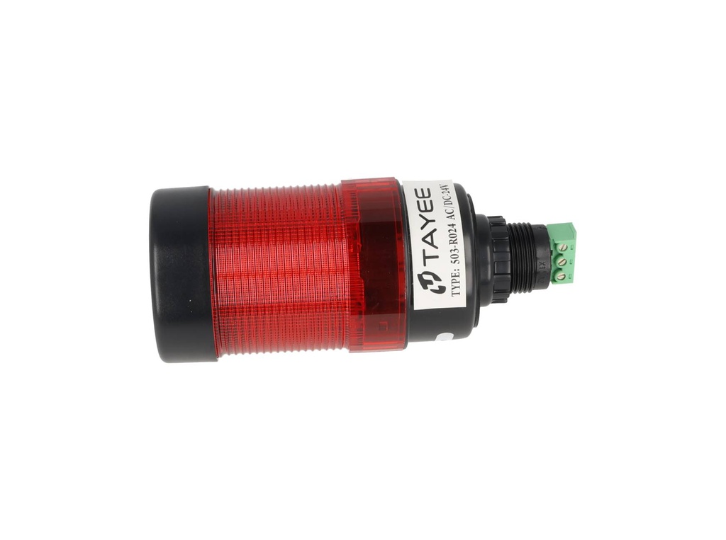 503-R024 — FAROLA ROTATIVA LED ROJO 50mm 24VCA/CD CON BUZZER 80DB BARRENO BASE 22mm