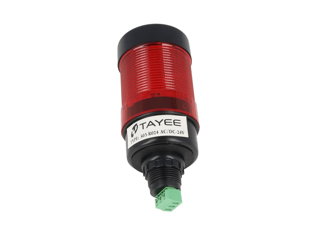503-R024 — FAROLA ROTATIVA LED ROJO 50mm 24VCA/CD CON BUZZER 80DB BARRENO BASE 22mm