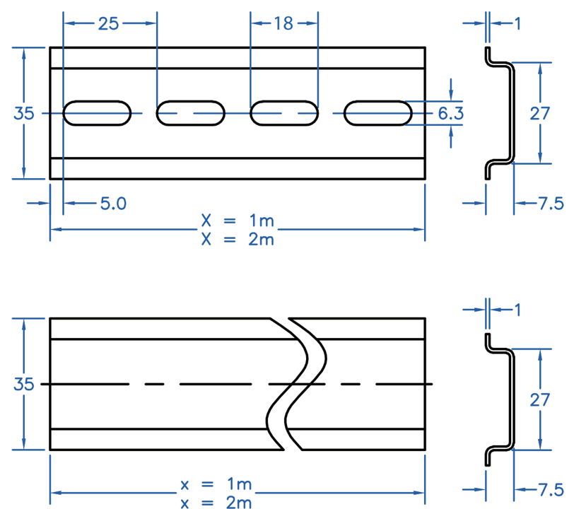 2511120/1M — RIEL DIN ACERO 35MM, TRAMO 1 METRO