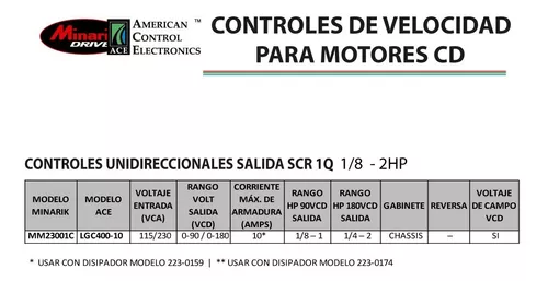 LGC400-10 — TARJETA DE CONTROL CD, 1/8-2HP, 115/230VCA, + DE 5A, REQUIERE DISIPADOR HSK-0001 (# ANTERIOR mm23001C)
