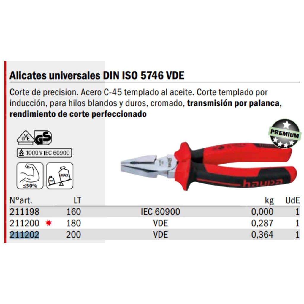 ET21120000 - ALICATES UNIVERSALES DIN 5244 185 MM