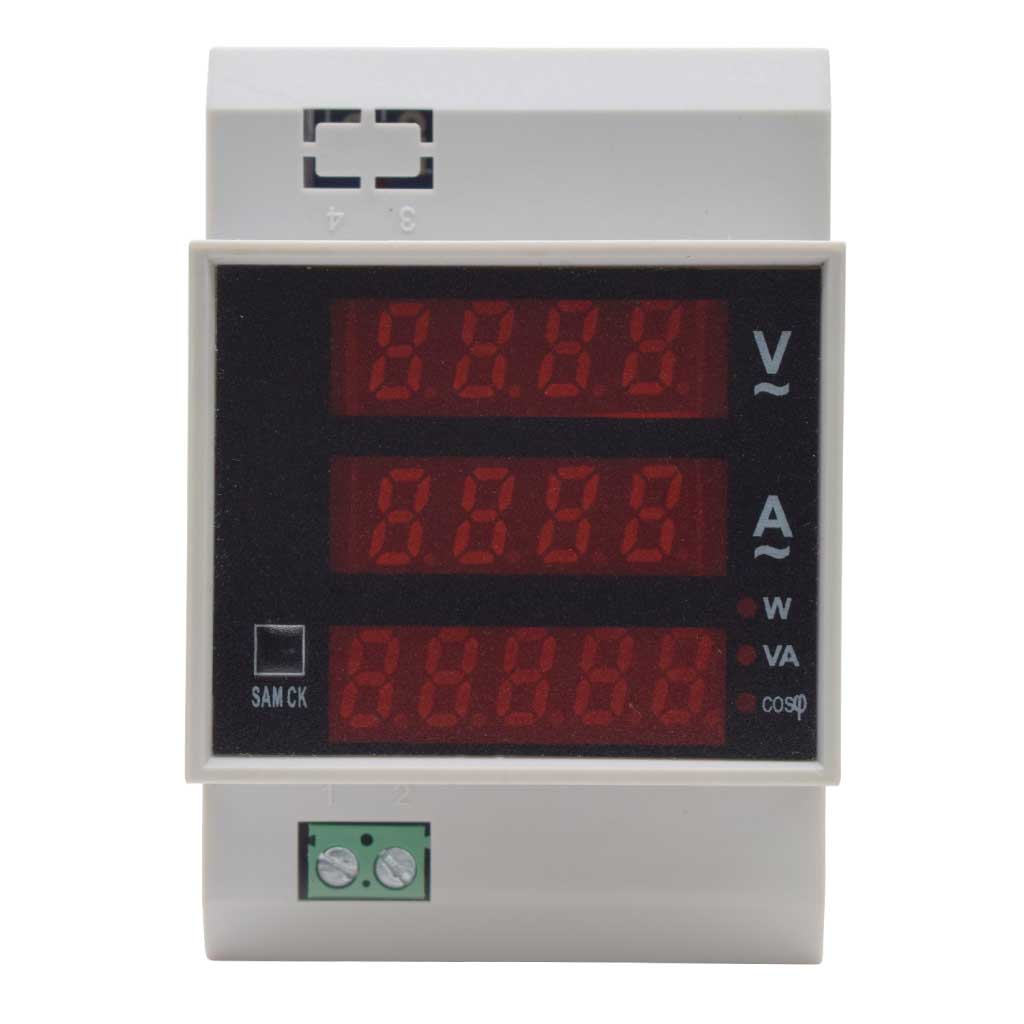 TP-D52-450/100MF — MEDIDOR DIGITAL VOLT/AMP, 0-450VCA/100A, HOROMETRO, MONTAJE EN RIEL DIN, W, KWH, TIMER, FACTOR DE POTENCIA, 30 KW, 99999KWH, FP 0-1, 999.59H