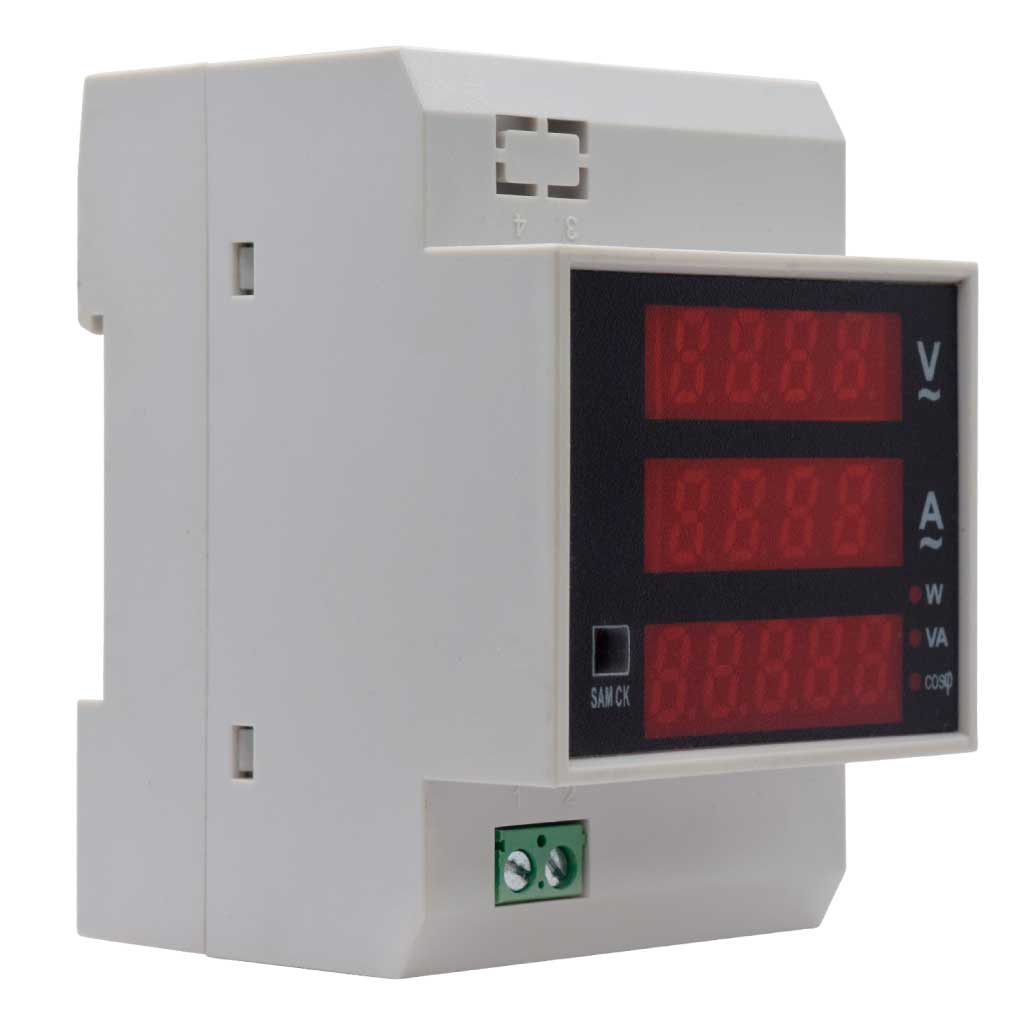 TP-D52-450/100MF — MEDIDOR DIGITAL VOLT/AMP, 0-450VCA/100A, HOROMETRO, MONTAJE EN RIEL DIN, W, KWH, TIMER, FACTOR DE POTENCIA, 30 KW, 99999KWH, FP 0-1, 999.59H