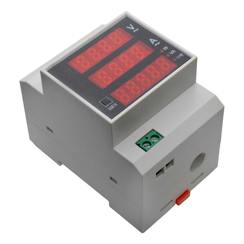 TP-D52-450/100MF — MEDIDOR DIGITAL VOLT/AMP, 0-450VCA/100A, HOROMETRO, MONTAJE EN RIEL DIN, W, KWH, TIMER, FACTOR DE POTENCIA, 30 KW, 99999KWH, FP 0-1, 999.59H