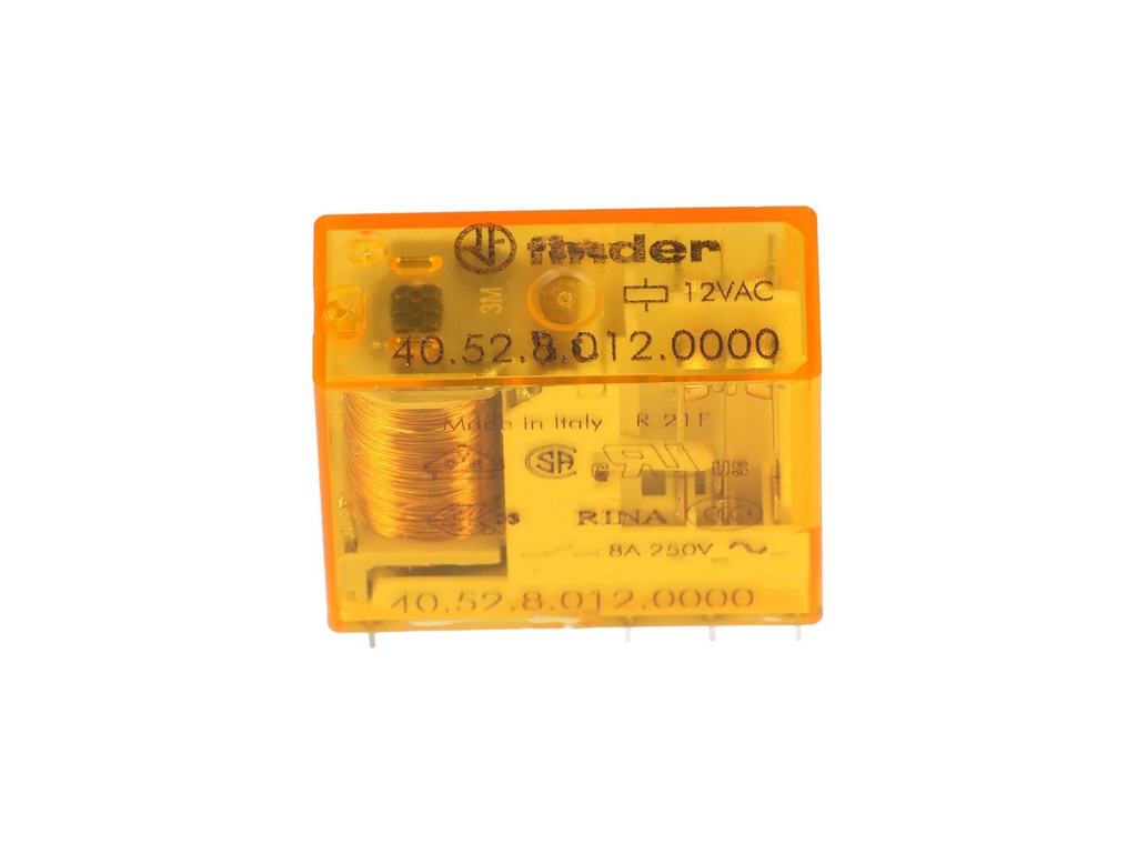 405280120000 — RELE 12VCA 2P2T 8AMP.