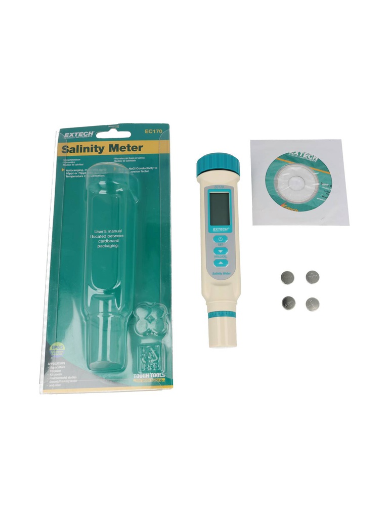 EC170 — MEDIDOR DE SALINIDADE TEMPERATURA 2 RANGOS DE MEDICION 0 HASTA 10 PPT Y 10.1 HASTA 70.00 PPT STANDAR IP65