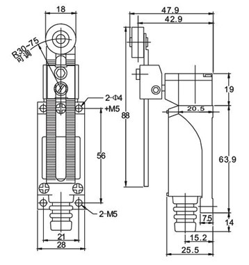 XZ-8/108 — MICROSWITCH DE FINAL DE CARRERA PALANC, A METALICA AJUSTABLE Y ROLDANA METALICA