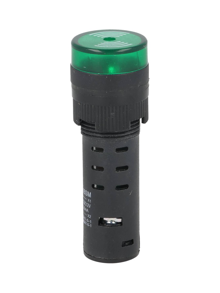 BLIR12V — BUZZER INTERMITENTE 16MM 12V LED VERDE 85DB *NO SON A PRUEBA DE EXPLOSIÓN*
