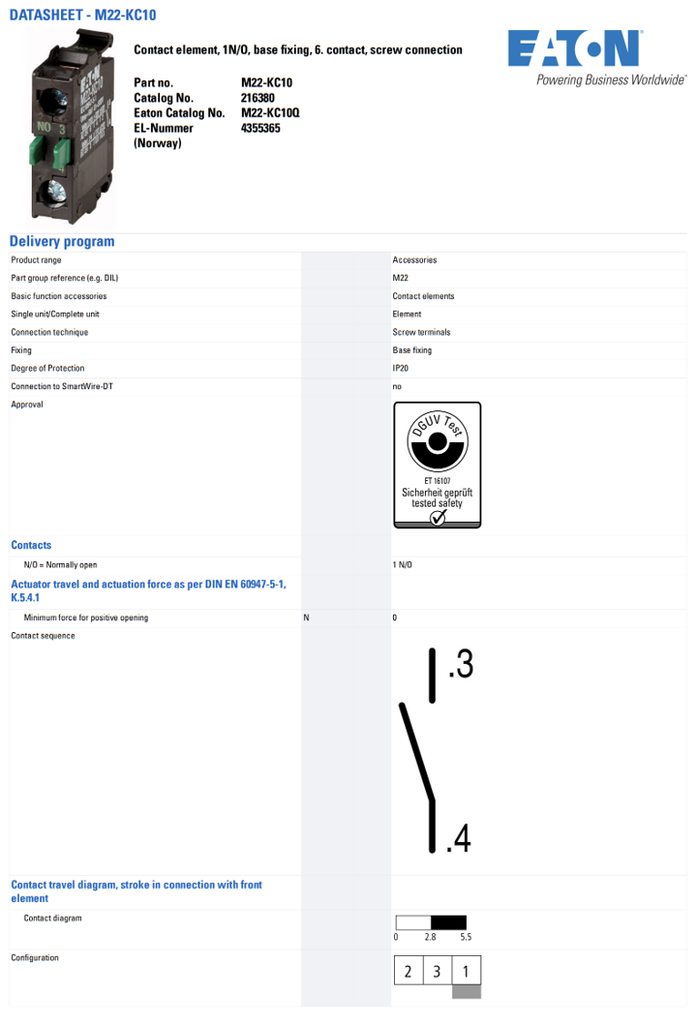 M22-KC10 — BLOCK CONTACTO NO CAJA