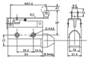 XZ7-121 — MICROSWITCH MINIATURA PALANCA LARGA, ROLDANA PLASTICA 1NA+1NC, 10A 250V
