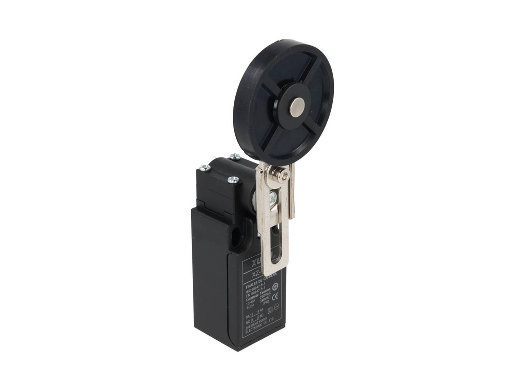 MICROSWITCH PALANCA METALICA AJUSTABLE Y, ROLDANA GRANDE DE GOMA 1NA+1NC 10A