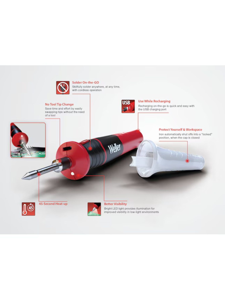 WLBRK12N — CAUTÍN INALÁMBRICO RECARGABLE WELLER DE 12W CON BATERÍA DE LITIO
