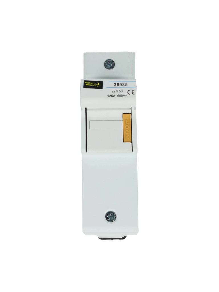 RT18-125A — PORTAFUSIBLE 125A /690V, PARA FUSIBLE 22X58mm, RIEL DIN (CON BLOQUEO DE SEGURIDAD) 