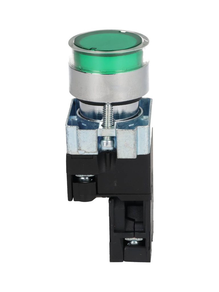 NP2-BW3462G — PULSADOR METALICO 2 TORNILLOS UL LED VERDE, NA 230V BASE METALICA ø22mm IP40 *NO SON A PRUEBA DE EXPLOSION*