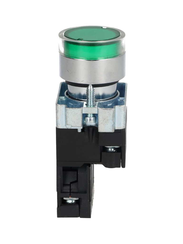 NP2-BW3462G — PULSADOR METALICO 2 TORNILLOS UL LED VERDE, NA 230V BASE METALICA ø22mm IP40 *NO SON A PRUEBA DE EXPLOSION*