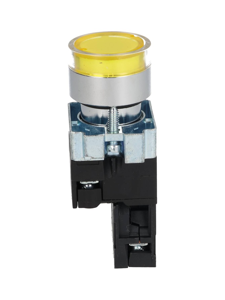 NP2-BW3561Y — PULSADOR METALICO 2 TORNILLOS UL LED AMARILLO, NA 230V BASE METALICA ø22mm IP40 *NO SON A PRUEBA DE EXPLOSION*