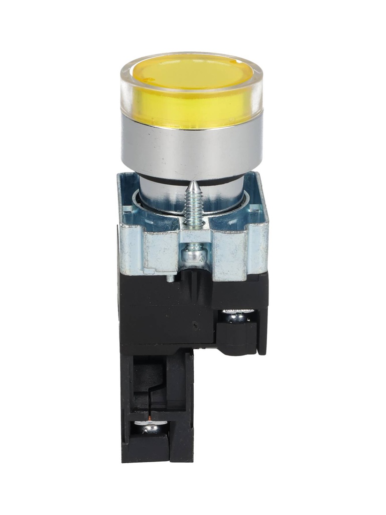 NP2-BW3561Y — PULSADOR METALICO 2 TORNILLOS UL LED AMARILLO, NA 230V BASE METALICA ø22mm IP40 *NO SON A PRUEBA DE EXPLOSION*