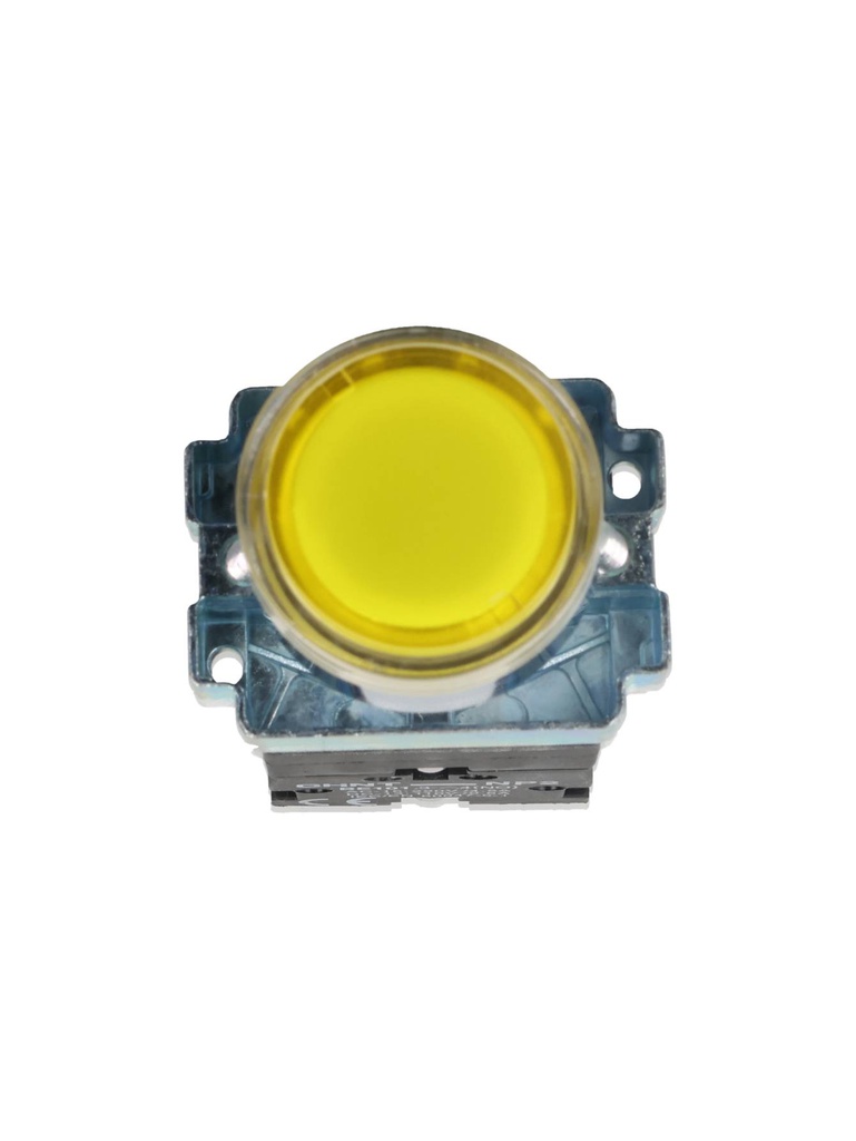 NP2-BW3561Y — PULSADOR METALICO 2 TORNILLOS UL LED AMARILLO, NA 230V BASE METALICA ø22mm IP40 *NO SON A PRUEBA DE EXPLOSION*