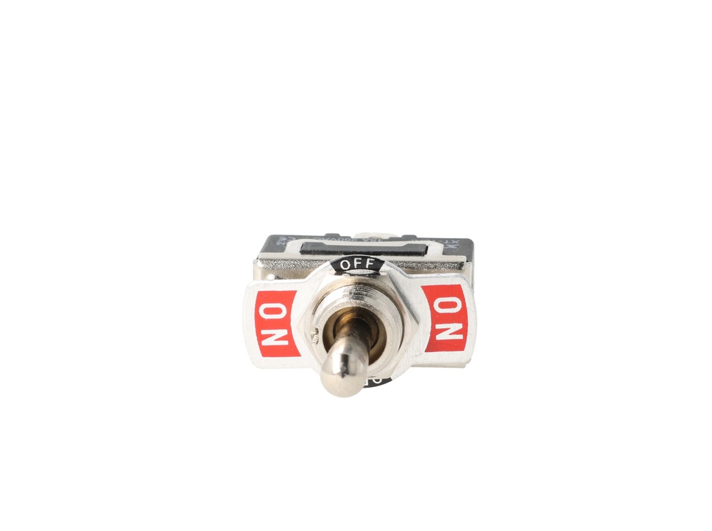XT-13AF — INTERRUPTORES DE PALANCA 3 TERMINALES, Número de polos: 1  Posiciones: PULS-OFF-PULS  Capacidad: 20/15A  125/277VAC  2HP 125/277VAC 1.5HP   125/277VAC para un pulso momentaneo Terminales: 3 lenguetas de 6.3mm  Montaje: Diametro 12mm