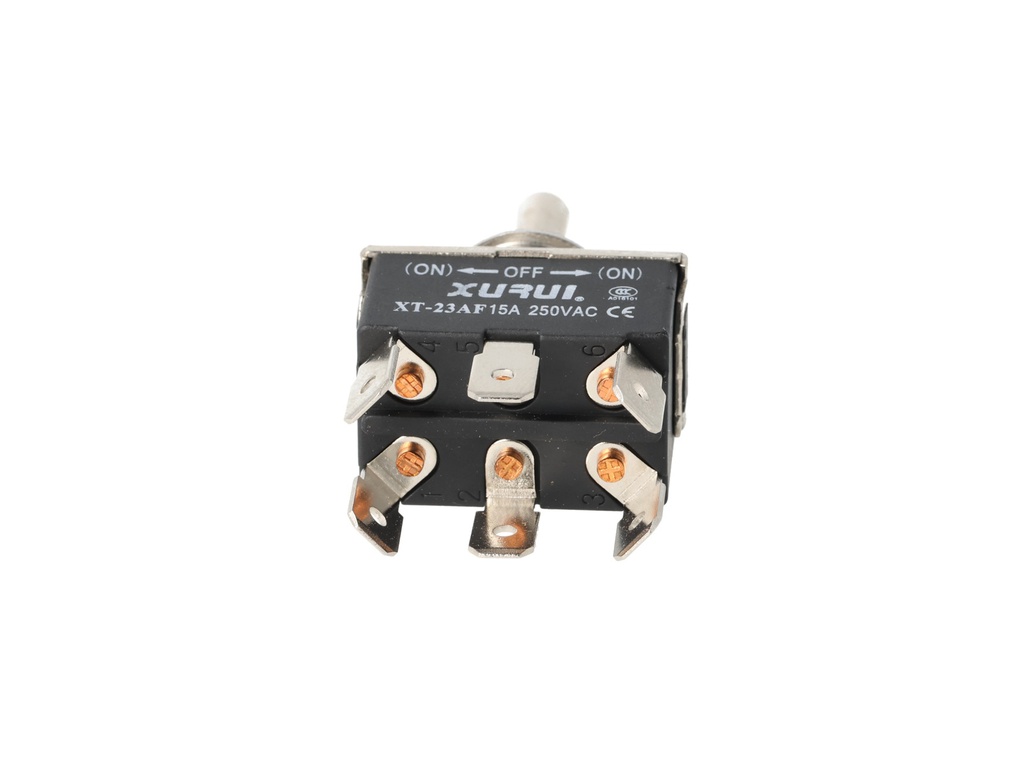 XT-23AF — INTERRUPTORES DE PALANCA 6 TERMINALES Posiciones: PULS-OFF-PULS Capacidad: 20/15A 125/277VAC 