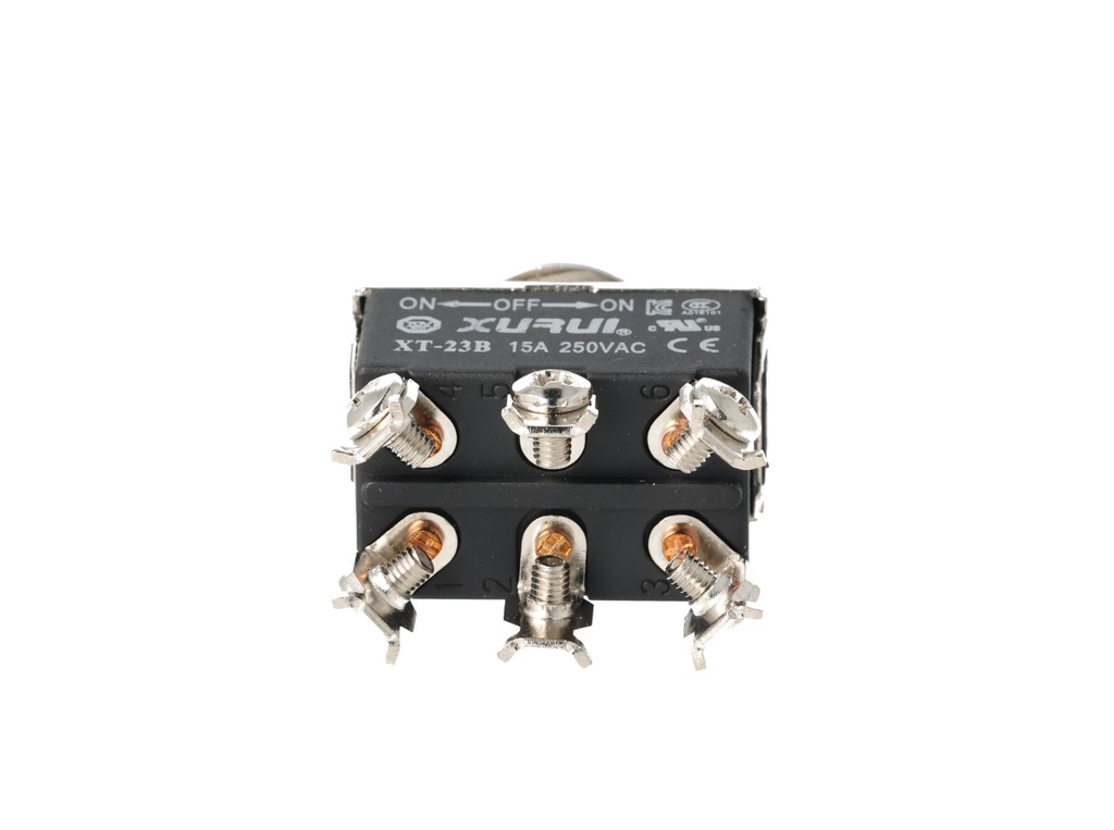XT-23B — INTERRUPTORES DE PALANCA 6 TORNILLOS Posiciones: ON-OFF-ON Capacidad: 20/15A 125/277VAC 