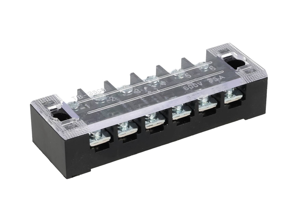 TB-3506 — BLOQUE DE TERMINALES MONTAJE FIJO 35AMP6 POLOS, 600V, CALIBRE 14 AWG, 100°C (A PRUEBA DE FUEGO) , 19x91x30mm