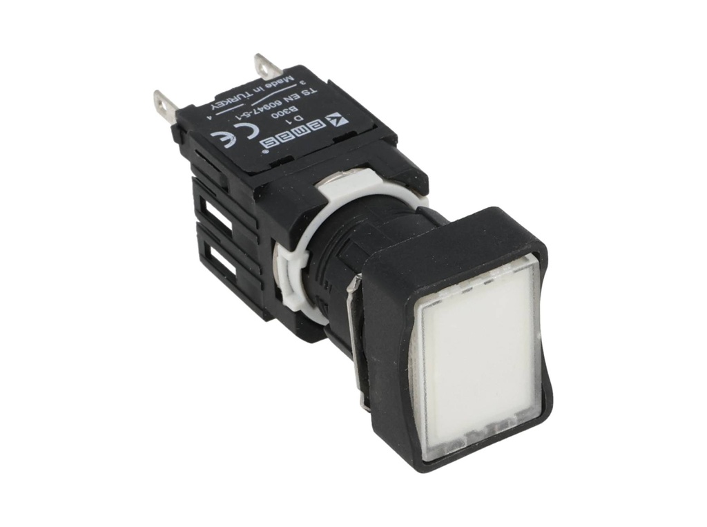 D100DDB — BOTON PULSADOR 16mm, NO ILUMINADO BLANCORASANTE MOMENTANEO RECTANGULAR, INCLUYE 1CON NA (MAXIMO 2 CONTACTOS) 