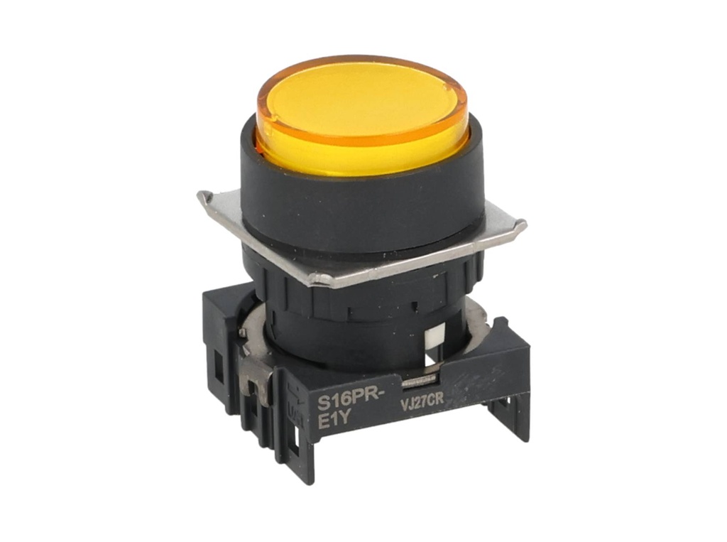 S16PR-E1Y — BOTON PULSADOR 16mm, NO ILUMINADO AMARILLO, REDONDO SIN CONTACTO INCLUIDO 