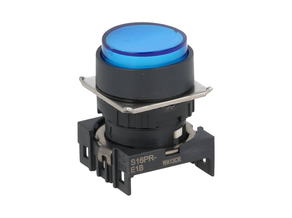 S16PR-E1B — BOTON PULSADOR 16mm, NO ILUMINADO AZUL, REDONDO  SIN CONTACTO INCLUIDO 