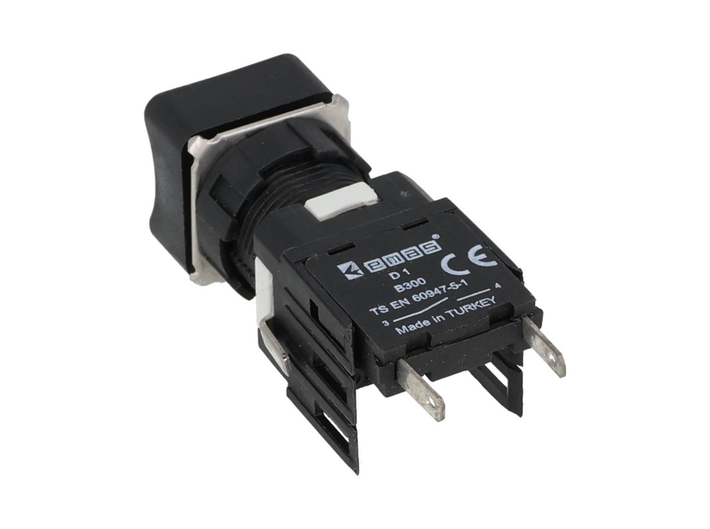 D100KDM — BOTON PULSADOR 16mm, NO ILUMINADO AZUL, RASANTE MOMENTANEO CUADRADO INCLUYE 1CON NA (MAXIMO 2 CONTACTOS) 