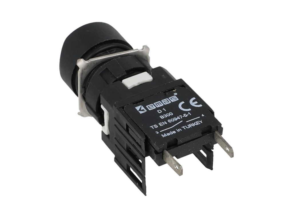 D100YDB — BOTON PULSADOR 16mm, NO ILUMINADO BLANCORASANTE MOMENTANEO RESTADO NDO, INCLUYE 1CON NA (MAXIMO 2 CONTACTOS) 