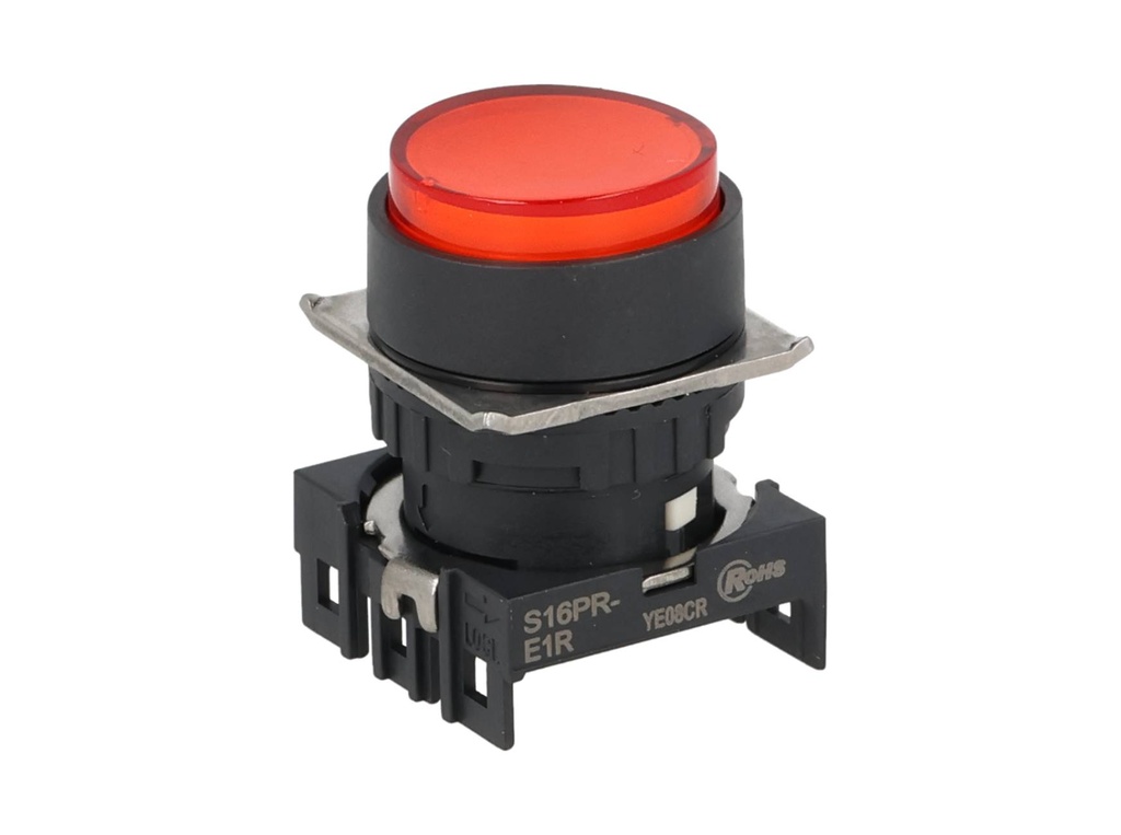 S16PR-E1R — BOTON PULSADOR 16mm, NO ILUMINADO ROJO, REDONDO  SIN CONTACTO INCLUIDO 