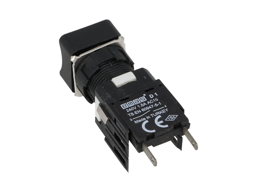 D100KDY — BOTON PULSADOR 16mm, NO ILUMINADO VERDE, RASANTE MOMENTANEO CUADRADO, INCLUYE 1CON NA (MAXIMO 2 CONTACTOS) 