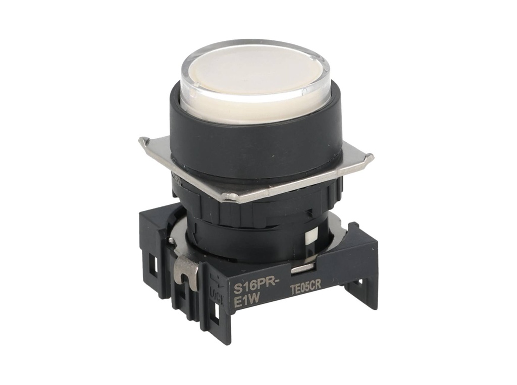 S16PR-E1W — BOTON PULSADOR BLANCO 16mm, MOMENTANEO, NO ILUMINADO, RESTADO NDO SALIENTE