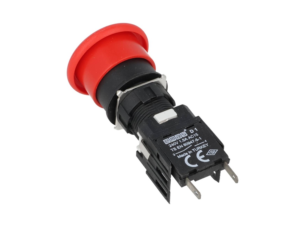 D100YM30K — BOTON PULSADOR HONGO 16mm, 1C NA, MOMENTANEO (MAXIMO 3 CONTACTOS) 