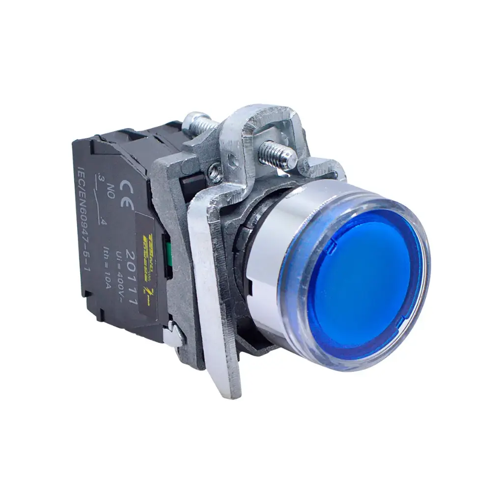 TP-XB4-LB — BOTON PULSADOR METALICO CON LED AZUL NA22mm 220/240VCA *NO SON A PRUEBA DE EXPLOSION*