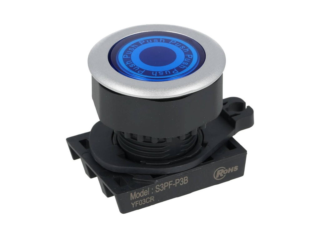S3PF-P3B — BOTON PULSADOR RASANTE LED AZUL, 1A Y 1C