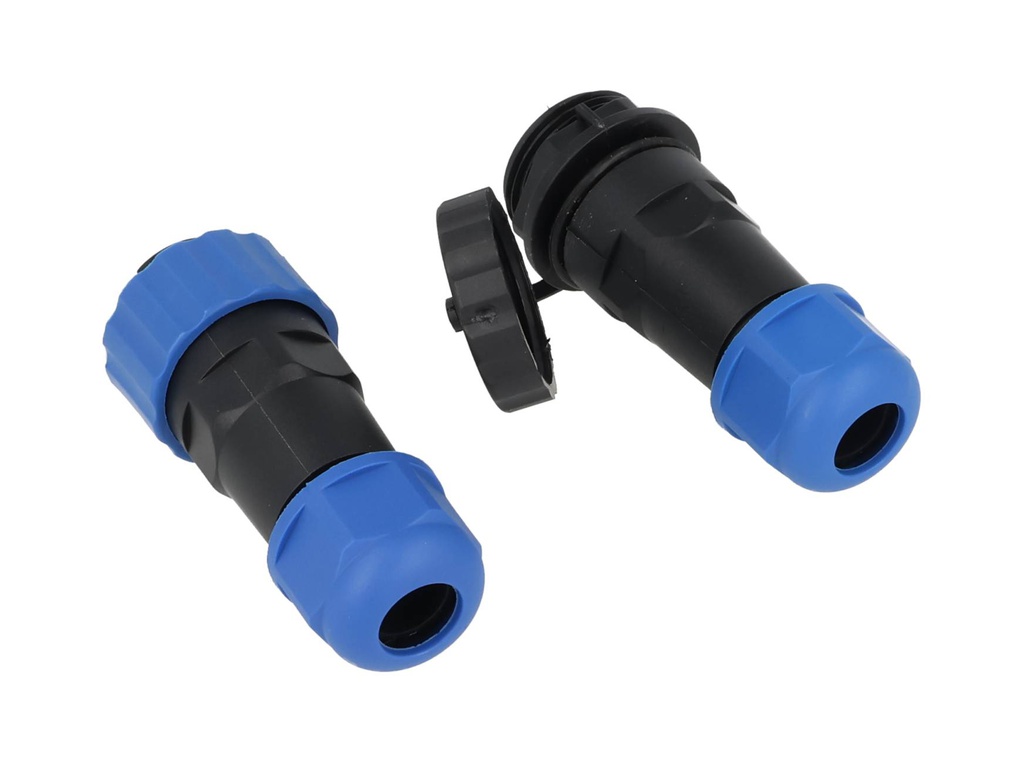 TP-SP20-S14P — CONECTORES EXTENSION/RECTO (PAR) 14PIN, IMPERMEABLES IP68, 5A/250VCA, DIAMETRO DE BARRENO 20mm, PIN COBRE CHAPEADO EN DORADO/PLATEADO 