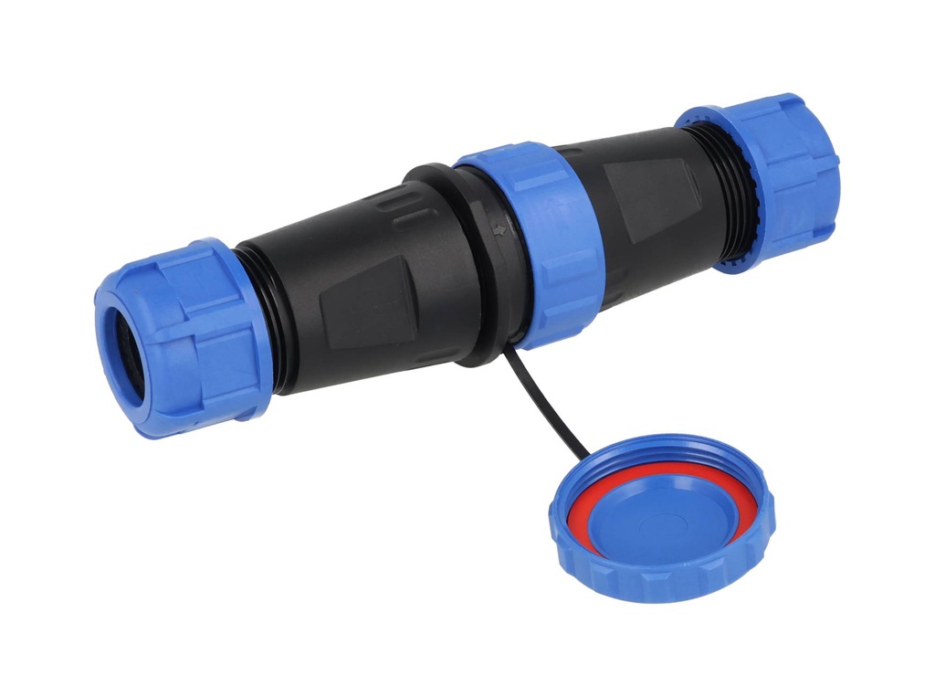 TP-SP28-S19P — CONECTORES EXTENSION/RECTO (PAR) 19PIN, IMPERMEABLES IP68, 5A/250VCA, DIAMETRO DE BARRENO 28mm, PIN COBRE CHAPEADO EN DORADO/PLATEADO