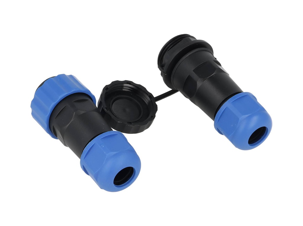 TP-SP20-S6P — CONECTORES EXTENSION/RECTO (PAR) 6PIN, IMPERMEABLES IP68, 10A/250VCA, DIAMETRO DE BARRENO 20mm, PIN COBRE CHAPEADO EN DORADO/PLATEADO
