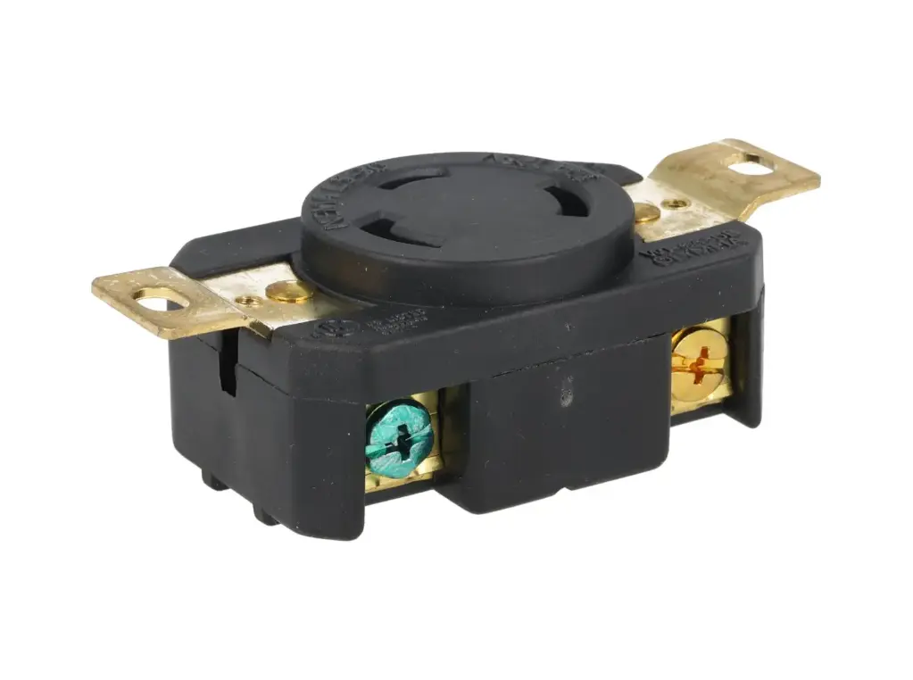 WJ-6330B — CONTACTO INDUSTRIAL CON SEGURO 30A/125VCA2 POLOS (1 PHASE) + TIERRA, MONTAJE A PANEL