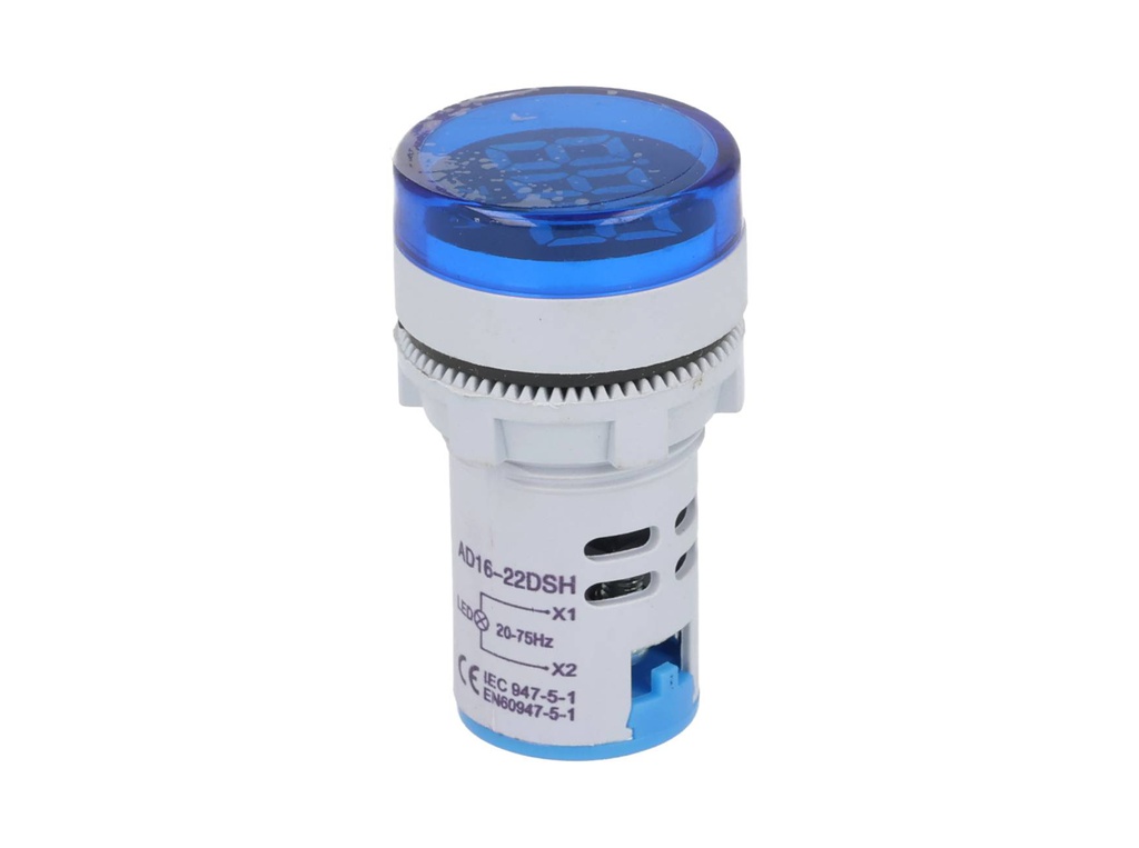 TP-FM22 — FRECUENCIMETRO DIGITAL 110-380VCA 22mmILUMINADO, CARATULA RESTADO NDA, COLOR AZUL