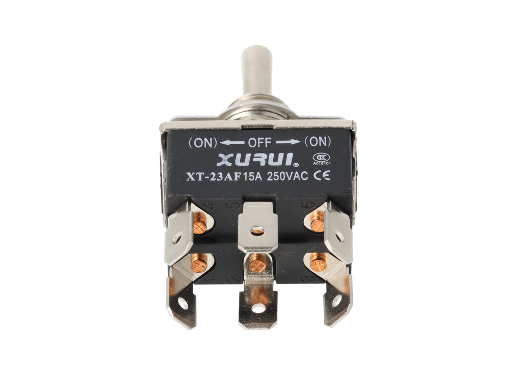 XT-23AF — INTERRUPTORES DE PALANCA 6 TERMINALES Posiciones: PULS-OFF-PULS Capacidad: 20/15A 125/277VAC 