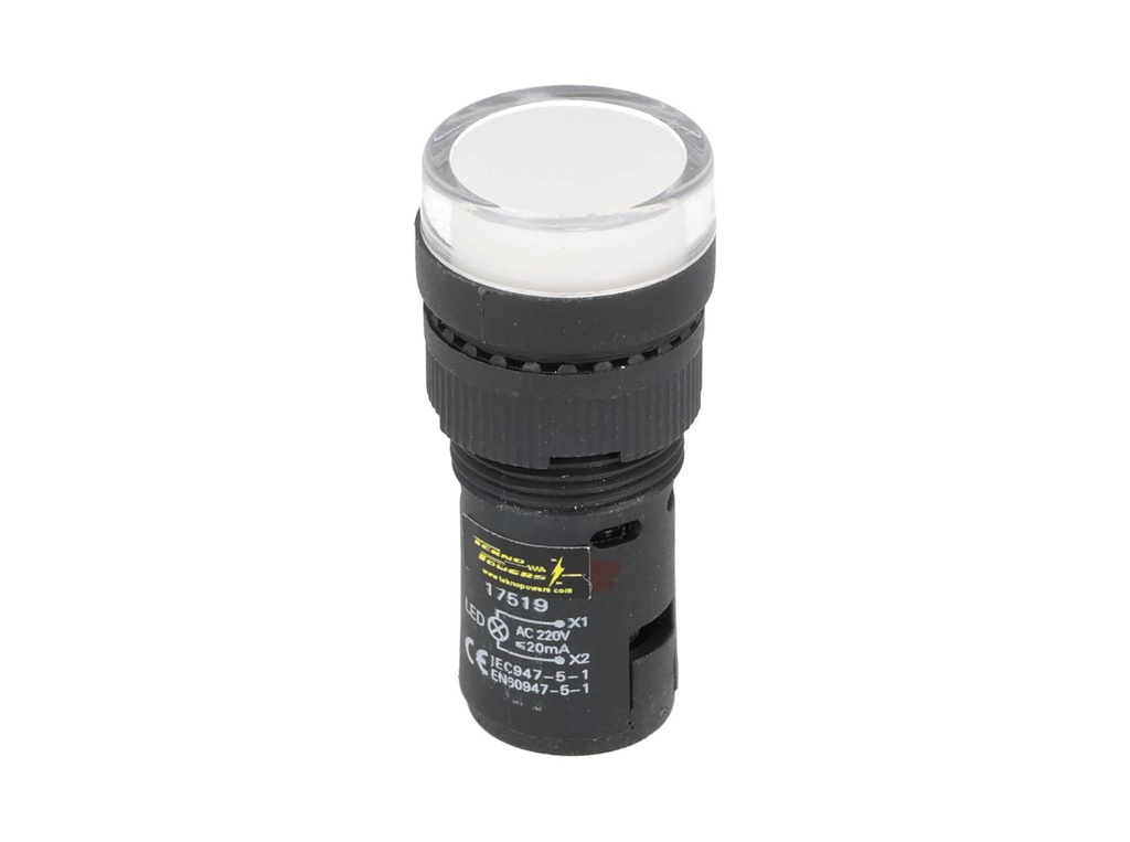 TP-LI16-W — LAMPARA PILOTO LED BLANCO 16mm 220VCA*NO SON A PRUEBA DE EXPLOSION*
