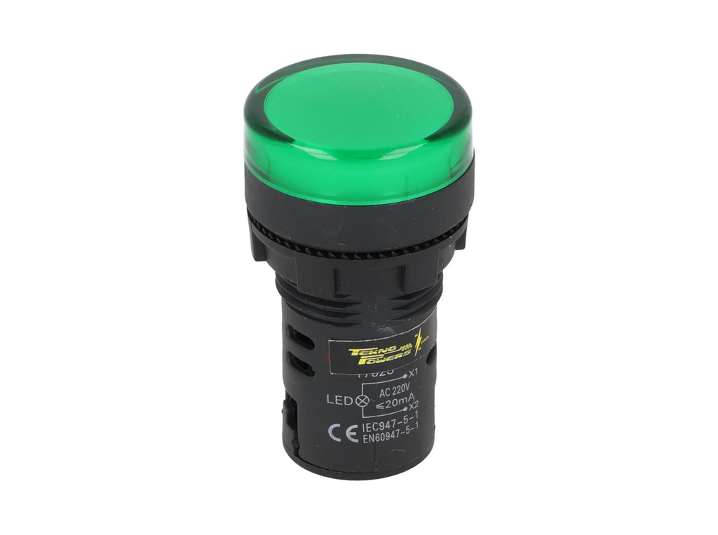 TP-LI22-G — LAMPARA PILOTO LED VERDE 22mm 220VCA PLASTICO *NO SON A PRUEBA DE EXPLOSION*