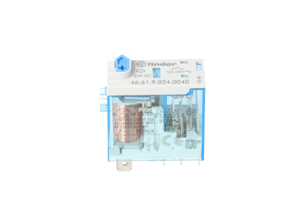 466190240040 — MINI-RELE INDUSTRIAL 24VCD 1P2T 8-16AMP.