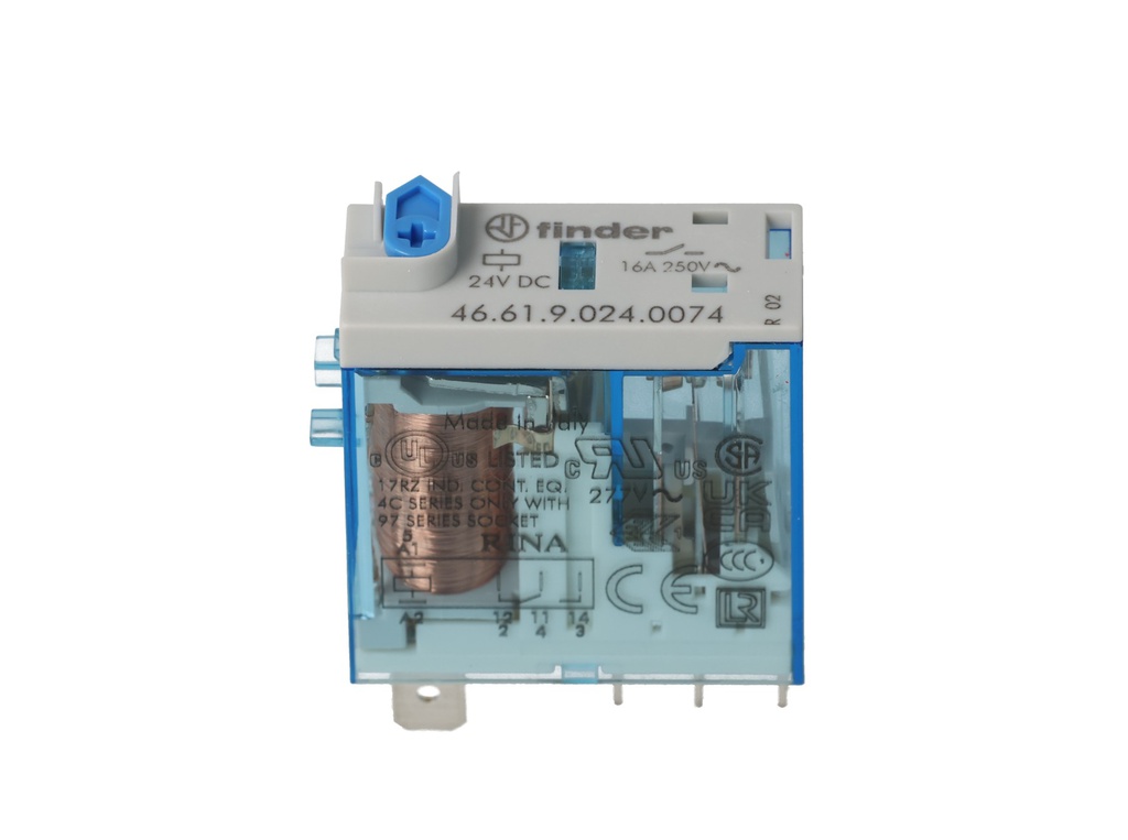 466190240074 — MINI-RELE INDUSTRIAL CON LED 24VCD 1P2T 8-16AMP.